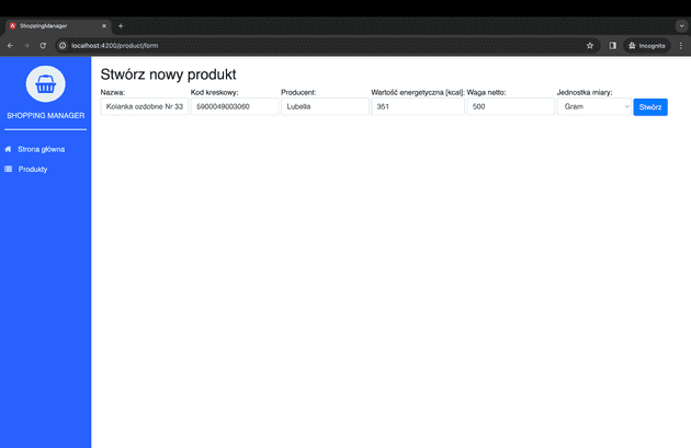 Zrzut ekranu przedstawiający wypełniony formularz reaktywny w Angularze.